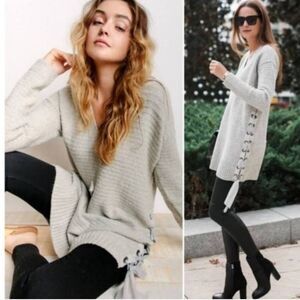 Free People Heart It Laces Lace Up Ribbon Tunic Sweater XS